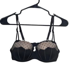Adore Me Bra Black Rylie Push Up polka dot lacey Size 36B balconette